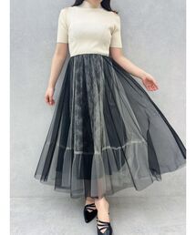 MERCURYDUO | チュールドッキングオープンショルダーワンピース(ワンピース)