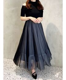 MERCURYDUO | チュールドッキングオープンショルダーワンピース(ワンピース)