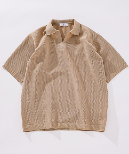 417 EDIFICE(フォーワンセブンエディフィス)の「ハニカムニットスキッパー(Tシャツ/カットソー・メンズ・ブラック/ベージュ/ブルー系その他・MEDIUM/LARGE)」の2枚目の写真
