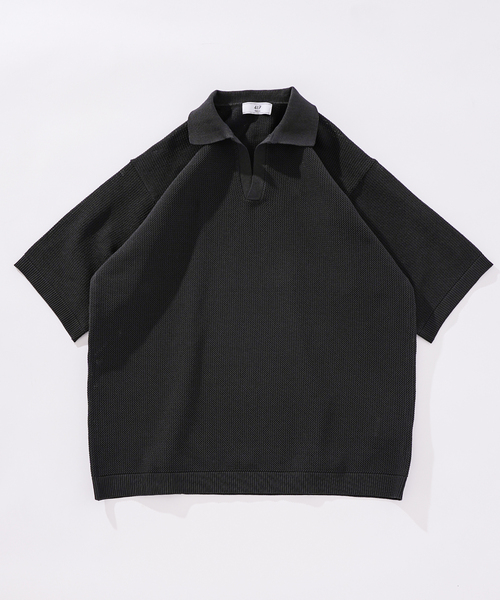 417 EDIFICE(フォーワンセブンエディフィス)の「ハニカムニットスキッパー(Tシャツ/カットソー・メンズ・ブラック/ベージュ/ブルー系その他・MEDIUM/LARGE)」の1枚目の写真