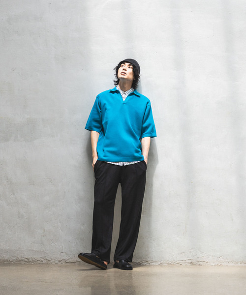 417 EDIFICE(フォーワンセブンエディフィス)の「ハニカムニットスキッパー(Tシャツ/カットソー・メンズ・ブラック/ベージュ/ブルー系その他・MEDIUM/LARGE)」の4枚目の写真