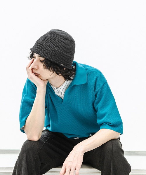 417 EDIFICE(フォーワンセブンエディフィス)の「ハニカムニットスキッパー(Tシャツ/カットソー・メンズ・ブラック/ベージュ/ブルー系その他・MEDIUM/LARGE)」の9枚目の写真