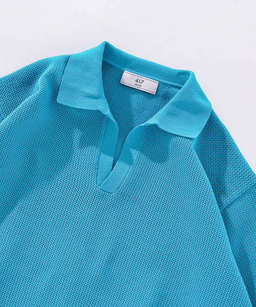 417 EDIFICE(フォーワンセブンエディフィス)の「ハニカムニットスキッパー(Tシャツ/カットソー・メンズ・ブラック/ベージュ/ブルー系その他・MEDIUM/LARGE)」の14枚目の写真