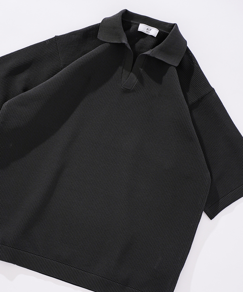 417 EDIFICE(フォーワンセブンエディフィス)の「ハニカムニットスキッパー(Tシャツ/カットソー・メンズ・ブラック/ベージュ/ブルー系その他・MEDIUM/LARGE)」の16枚目の写真
