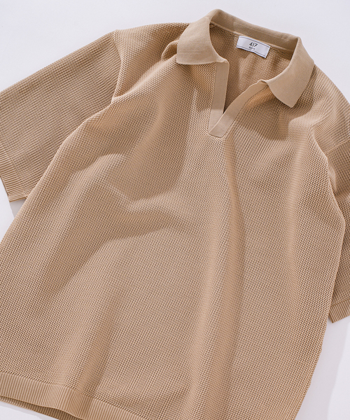 417 EDIFICE(フォーワンセブンエディフィス)の「ハニカムニットスキッパー(Tシャツ/カットソー・メンズ・ブラック/ベージュ/ブルー系その他・MEDIUM/LARGE)」の18枚目の写真