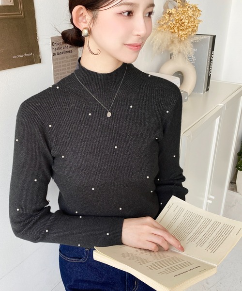 【新品·未使用】m,i,d, バックパールボタンハイネックリブニット GeeRA｜パール調ボタンハイネックリブニット | Rakuten Fashion(楽天