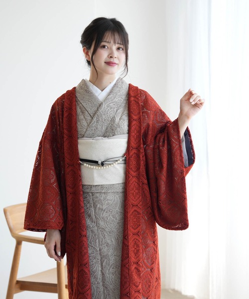utatane(ウタタネ)の「羽織 レース ニコアンティーク テラコッタの幾何学レース 日本製(着物・レディース・レッド・FREE)」の4枚目の写真