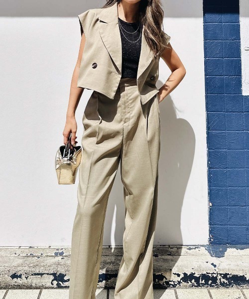 esutoreja（エストレジャ）の「ワイドパンツジャケットセットアップ（セットアップ・レディース・アイボリー/ブラック/ベージュ・FREE）」の3枚目の写真