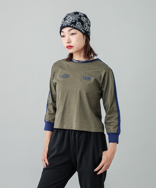 【セール】STRIPED SLEEVE COMPACT L/S TOP（Tシャツ/カットソー）｜X-girl（エックスガール）