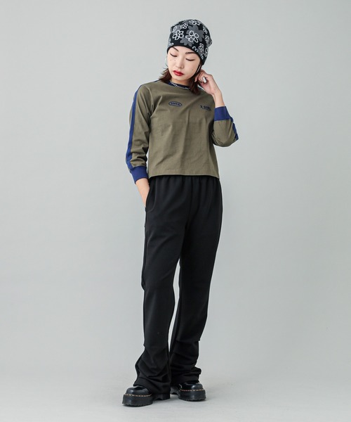 【セール】STRIPED SLEEVE COMPACT L/S TOP（Tシャツ/カットソー）｜X-girl（エックスガール）