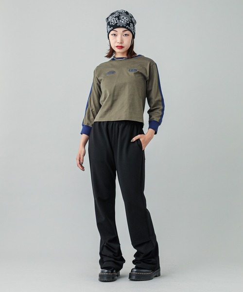 【セール】STRIPED SLEEVE COMPACT L/S TOP（Tシャツ/カットソー）｜X-girl（エックスガール）