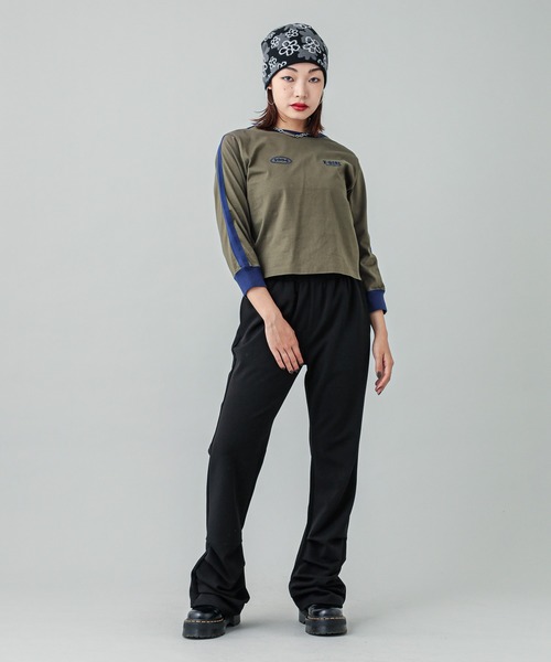 【セール】STRIPED SLEEVE COMPACT L/S TOP（Tシャツ/カットソー）｜X-girl（エックスガール）