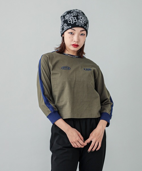 【セール】STRIPED SLEEVE COMPACT L/S TOP（Tシャツ/カットソー）｜X-girl（エックスガール）