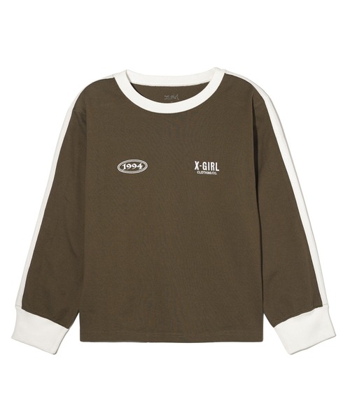 【セール】STRIPED SLEEVE COMPACT L/S TOP（Tシャツ/カットソー）｜X-girl（エックスガール）