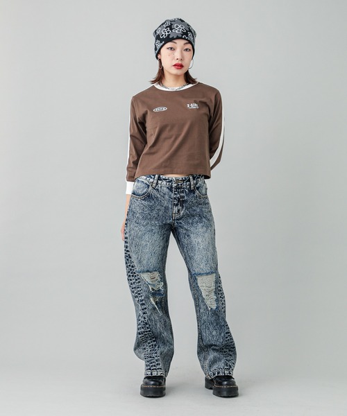 【セール】STRIPED SLEEVE COMPACT L/S TOP（Tシャツ/カットソー）｜X-girl（エックスガール）