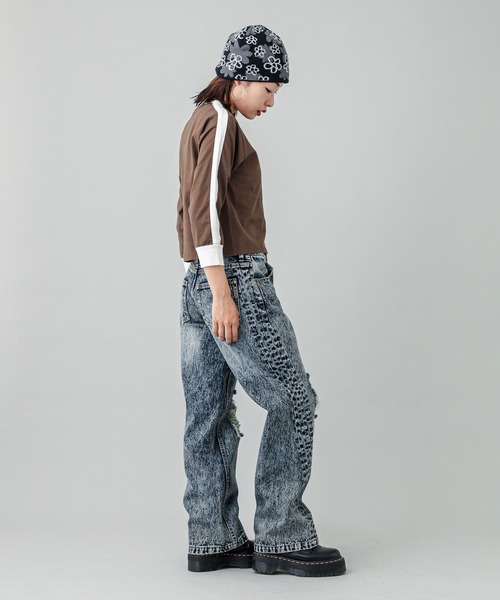 【セール】STRIPED SLEEVE COMPACT L/S TOP（Tシャツ/カットソー）｜X-girl（エックスガール）