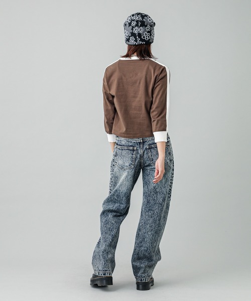 【セール】STRIPED SLEEVE COMPACT L/S TOP（Tシャツ/カットソー）｜X-girl（エックスガール）