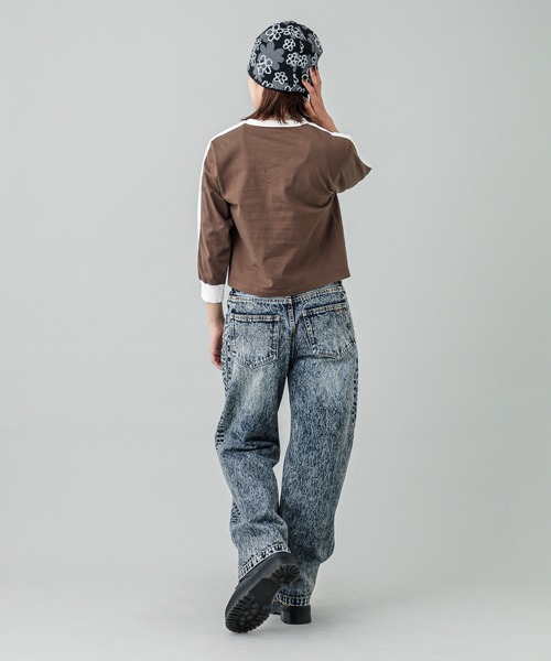 【セール】STRIPED SLEEVE COMPACT L/S TOP（Tシャツ/カットソー）｜X-girl（エックスガール）