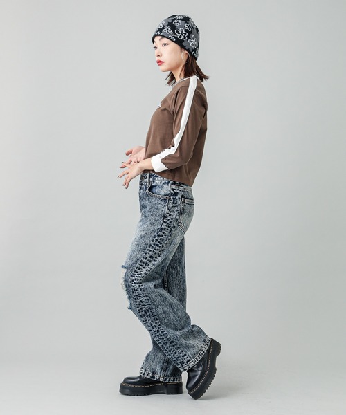 【セール】STRIPED SLEEVE COMPACT L/S TOP（Tシャツ/カットソー）｜X-girl（エックスガール）