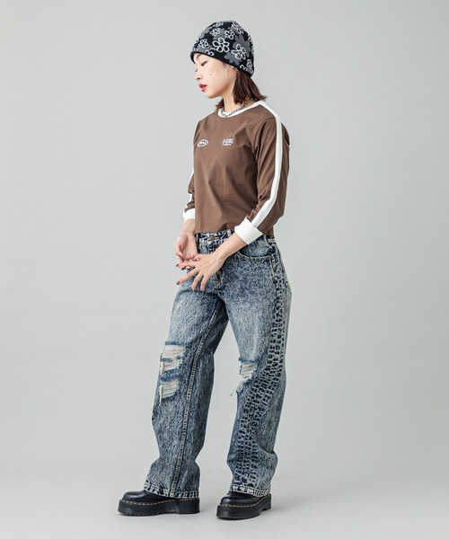 【セール】STRIPED SLEEVE COMPACT L/S TOP（Tシャツ/カットソー）｜X-girl（エックスガール）