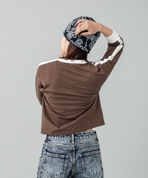 【セール】STRIPED SLEEVE COMPACT L/S TOP（Tシャツ/カットソー）｜X-girl（エックスガール）