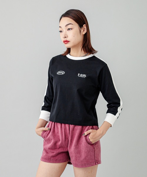 【セール】STRIPED SLEEVE COMPACT L/S TOP（Tシャツ/カットソー）｜X-girl（エックスガール）