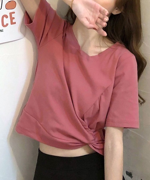REMUR(レミュール)の「ツイストTシャツ(Tシャツ/カットソー・レディース・マスタード/ブルー/ピンク/ブラック/ホワイト・M/L)」の5枚目の写真
