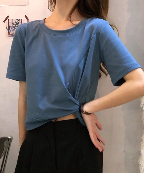 REMUR(レミュール)の「ツイストTシャツ(Tシャツ/カットソー・レディース・マスタード/ブルー/ピンク/ブラック/ホワイト・M/L)」の16枚目の写真