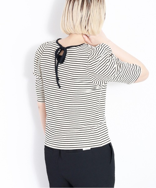 cepo(セポ)の「バックリボン ソデギャザーカーデ(カーディガン/ボレロ・レディース・ホワイト×ブラック/オフホワイト/ブラック・M)」の18枚目の写真