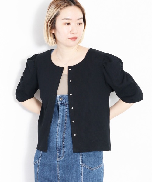 cepo(セポ)の「バックリボン ソデギャザーカーデ(カーディガン/ボレロ・レディース・ホワイト×ブラック/オフホワイト/ブラック・M)」の8枚目の写真