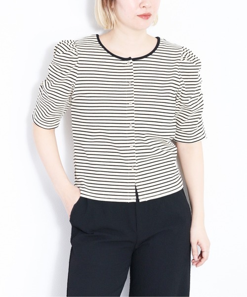 cepo(セポ)の「バックリボン ソデギャザーカーデ(カーディガン/ボレロ・レディース・ホワイト×ブラック/オフホワイト/ブラック・M)」の10枚目の写真