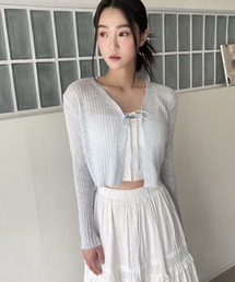 フロントリボンリブシースルーニットカーディガン