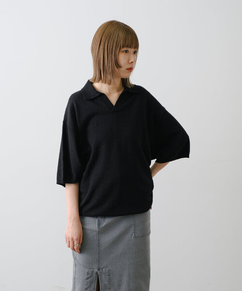 WHIMSIC(ウィムジック)の「【UNISEX】ブークレスキッパーネックショートスリーブプルオーバー(ポロシャツ・メンズ・ブラック/ネイビー/グレイッシュベージュ・FREE)」の3枚目の写真