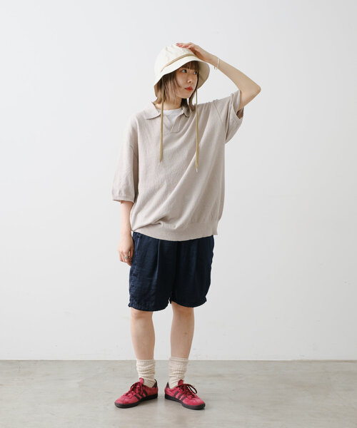 WHIMSIC(ウィムジック)の「【UNISEX】ブークレスキッパーネックショートスリーブプルオーバー(ポロシャツ・メンズ・ブラック/ネイビー/グレイッシュベージュ・FREE)」の5枚目の写真