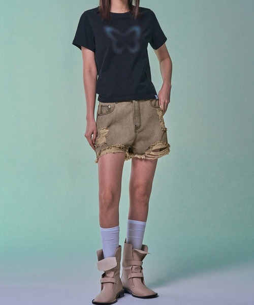 FANCY CLUB（ファンシークラブ）の「NASTY FANCY CLUB／ビンテージデニムショートパンツ（裏地なし）（デニムパンツ・レディース・ライトグレー/ブラック・SMALL）」の4枚目の写真