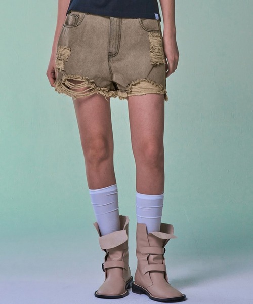 FANCY CLUB（ファンシークラブ）の「NASTY FANCY CLUB／ビンテージデニムショートパンツ（裏地なし）（デニムパンツ・レディース・ライトグレー/ブラック・SMALL）」の7枚目の写真