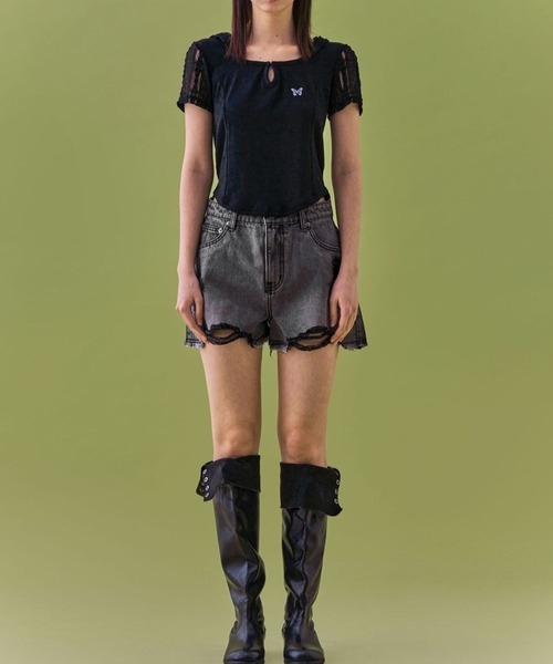 FANCY CLUB（ファンシークラブ）の「NASTY FANCY CLUB／ビンテージデニムショートパンツ（裏地なし）（デニムパンツ・レディース・ライトグレー/ブラック・SMALL）」の19枚目の写真