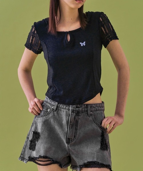 FANCY CLUB（ファンシークラブ）の「NASTY FANCY CLUB／ビンテージデニムショートパンツ（裏地なし）（デニムパンツ・レディース・ライトグレー/ブラック・SMALL）」の21枚目の写真