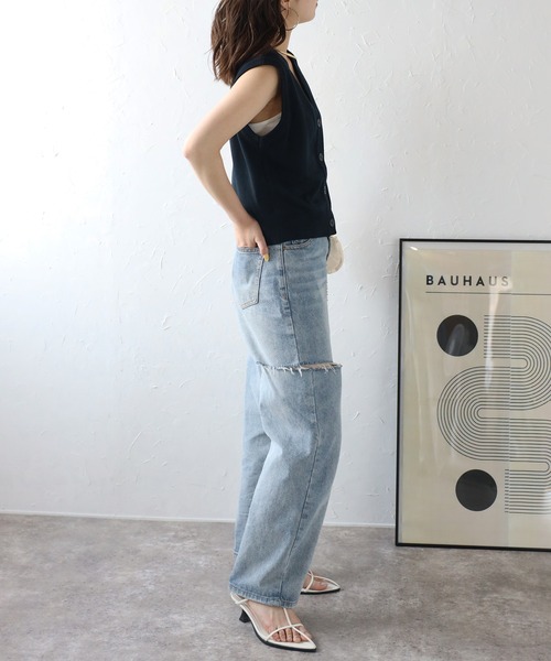 セザンヌ フロントボタン ベスト Bonjour Sagan ベスト ジレ Vネックフロントボタンサマーニット
