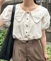 さくらんぼ柄ビッグカラーブラウス