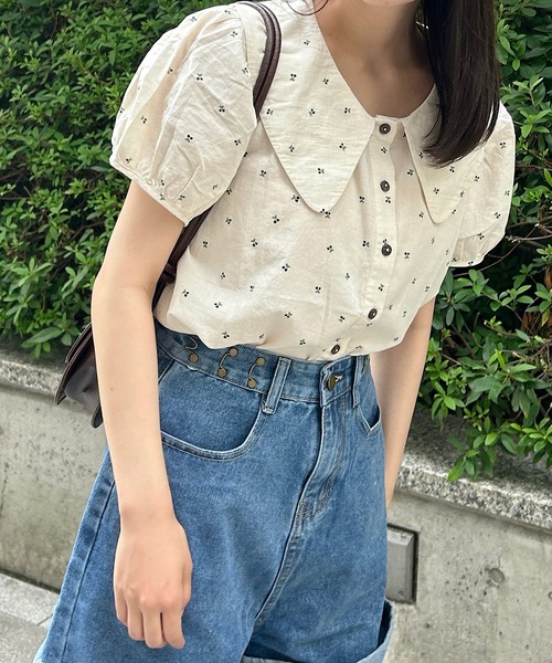 Cham.（チャム）の「さくらんぼ柄ビッグカラーブラウス（シャツ/ブラウス・レディース・ネイビー/ブラウン・F）」の12枚目の写真