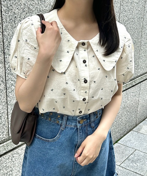 Cham.（チャム）の「さくらんぼ柄ビッグカラーブラウス（シャツ/ブラウス・レディース・ネイビー/ブラウン・F）」の10枚目の写真