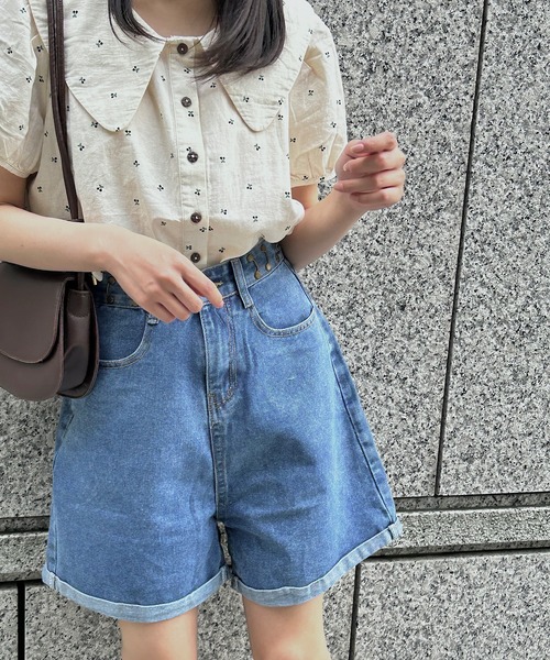 Cham.（チャム）の「さくらんぼ柄ビッグカラーブラウス（シャツ/ブラウス・レディース・ネイビー/ブラウン・F）」の11枚目の写真