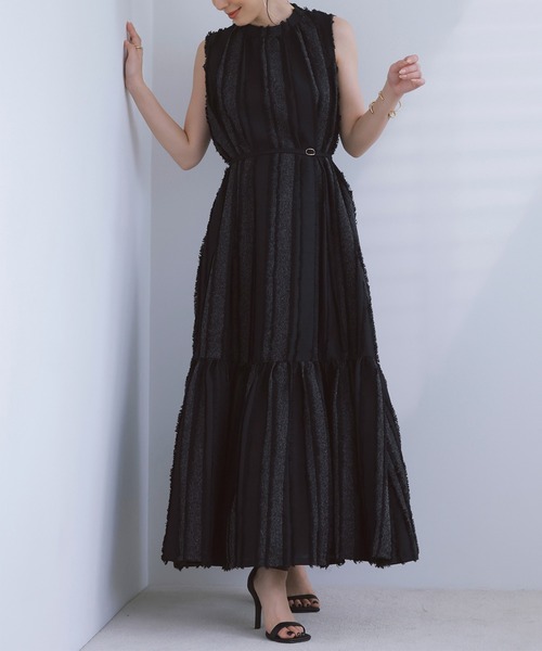 anuans（アニュアンス）の「ジャガードティアードワンピース（ワンピース・レディース・ライトベージュ/ブラック・MEDIUM/SMALL）」の2枚目の写真