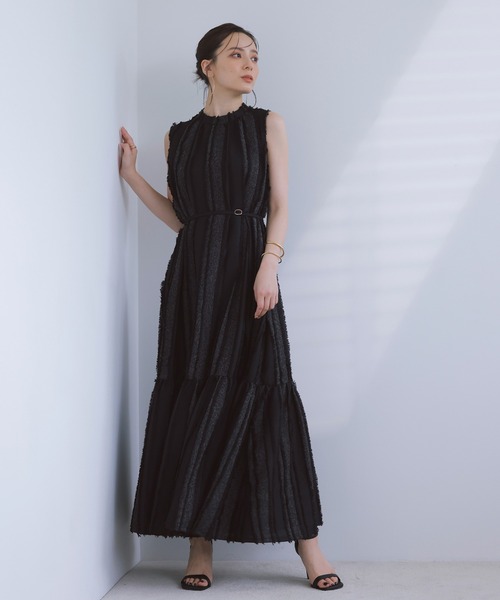 anuans（アニュアンス）の「ジャガードティアードワンピース（ワンピース・レディース・ライトベージュ/ブラック・MEDIUM/SMALL）」の6枚目の写真