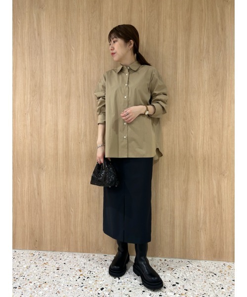 「Mila Owen」 長袖シャツ 1 チャコールグレー レディース Mila Owen（ミラオーウェン）の「ベーシックロングシャツ