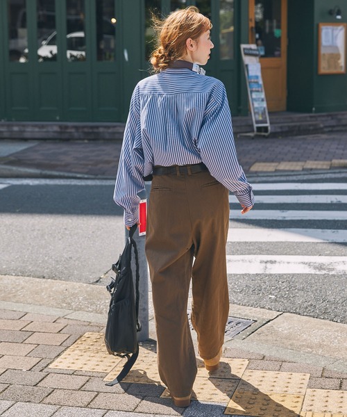 MONO-MART LADY'S（モノマートレディース）の「アソートナンバリング刺繍 バンドカラー ビッグシャツ（シャツ/ブラウス・レディース・ブラック系/ベージュ系/ホワイト/グレー系/ネイビー系・FREE）」の11枚目の写真