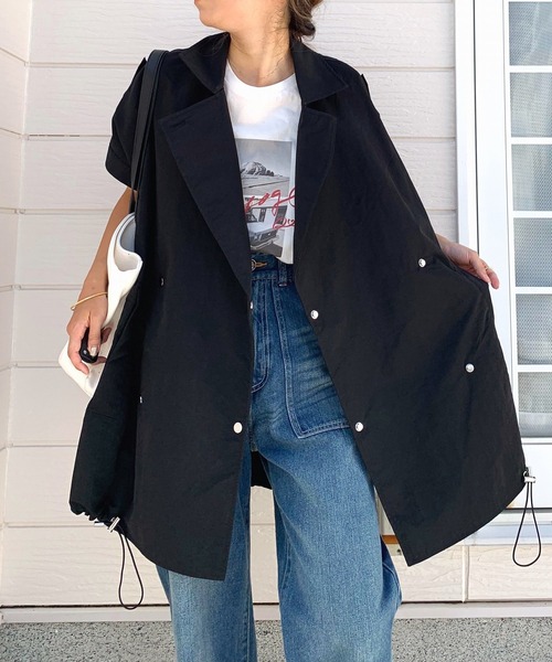 Q（キュー）の「ナイロンオーバーサイズジレ（ベスト・レディース・アイボリー/ブラック・MEDIUM）」の9枚目の写真