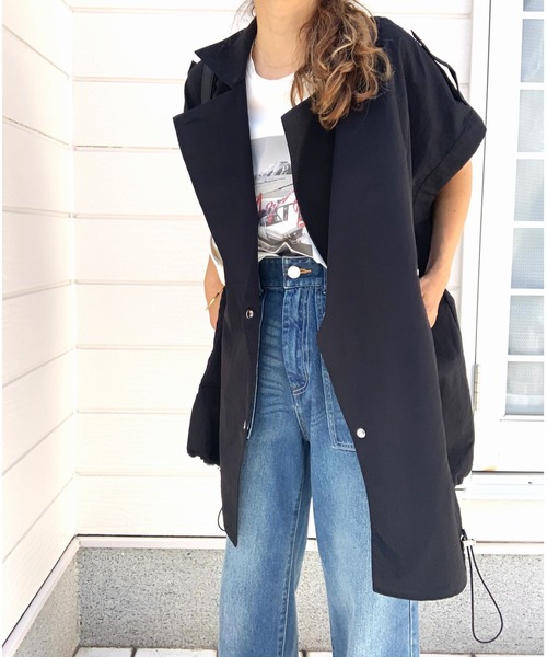 Q（キュー）の「ナイロンオーバーサイズジレ（ベスト・レディース・アイボリー/ブラック・MEDIUM）」の12枚目の写真