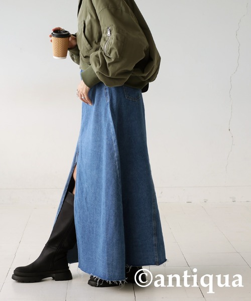 スリットデニムスカート（デニムスカート）｜antiqua（アンティカ）